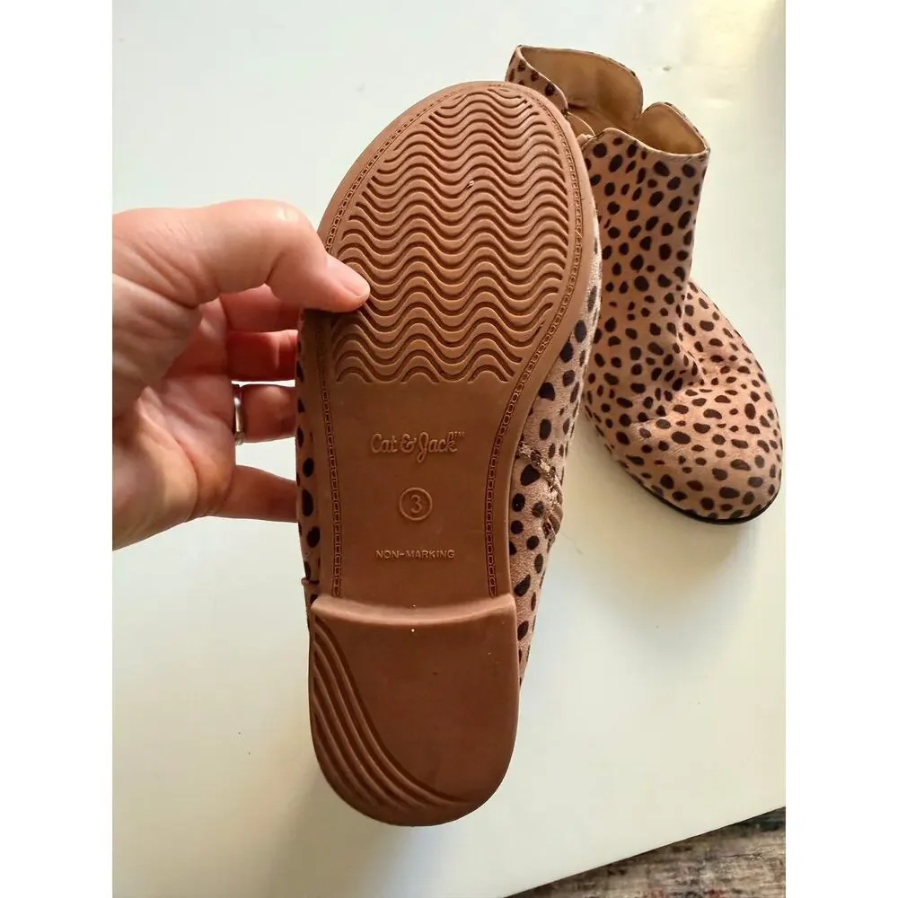 Cat & Jack Girls Cheetah Print Ankle Boots Side Zip Size 3